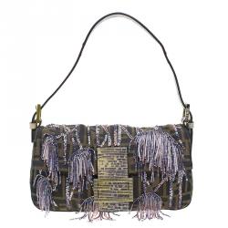 Fendi Zucca Python and Canvas Baguette Beads Shoulder Bag 