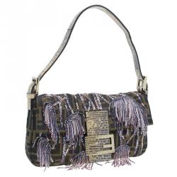 Fendi Zucca Python and Canvas Baguette Beads Shoulder Bag 