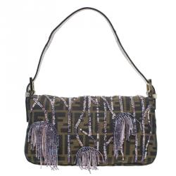 Fendi Zucca Python and Canvas Baguette Beads Shoulder Bag 