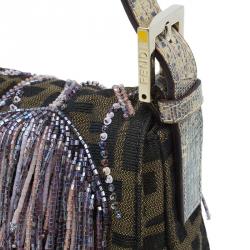 Fendi Zucca Python and Canvas Baguette Beads Shoulder Bag 