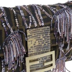 Fendi Zucca Python and Canvas Baguette Beads Shoulder Bag 