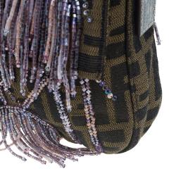 Fendi Zucca Python and Canvas Baguette Beads Shoulder Bag 