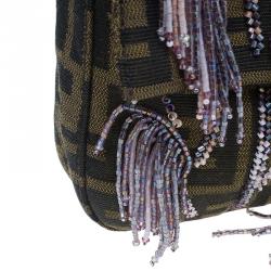 Fendi Zucca Python and Canvas Baguette Beads Shoulder Bag 