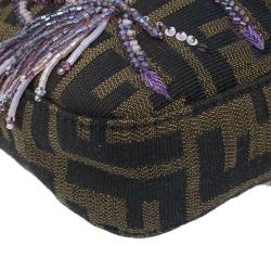 Fendi Zucca Python and Canvas Baguette Beads Shoulder Bag 