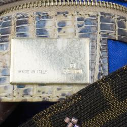 Fendi Zucca Python and Canvas Baguette Beads Shoulder Bag 