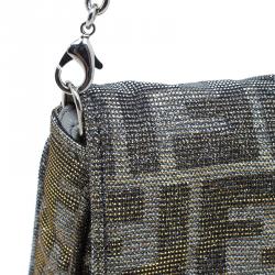 Pre Owned Fendi Metallic Silver Monogram Canvas Mia Evening Bag