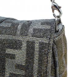 Pre Owned Fendi Metallic Silver Monogram Canvas Mia Evening Bag