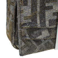 Pre Owned Fendi Metallic Silver Monogram Canvas Mia Evening Bag