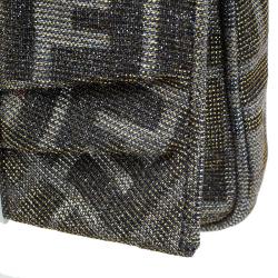 Pre Owned Fendi Metallic Silver Monogram Canvas Mia Evening Bag