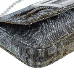 Pre Owned Fendi Metallic Silver Monogram Canvas Mia Evening Bag