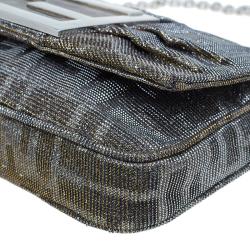 Pre Owned Fendi Metallic Silver Monogram Canvas Mia Evening Bag