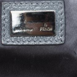 Pre Owned Fendi Metallic Silver Monogram Canvas Mia Evening Bag