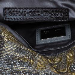 Pre Owned Fendi Metallic Silver Monogram Canvas Mia Evening Bag