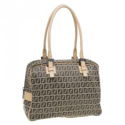 Pre Owned Fendi Brown Zucchino Canvas Boston Bag