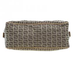 Pre Owned Fendi Brown Zucchino Canvas Boston Bag
