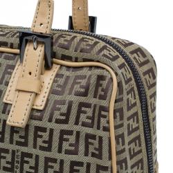 Pre Owned Fendi Brown Zucchino Canvas Boston Bag