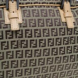 Pre Owned Fendi Brown Zucchino Canvas Boston Bag