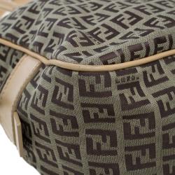 Pre Owned Fendi Brown Zucchino Canvas Boston Bag
