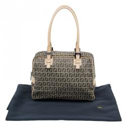 Pre Owned Fendi Brown Zucchino Canvas Boston Bag