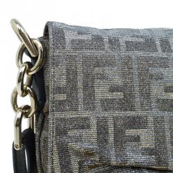 Pre Owned Fendi Metallic Gold/Silver Canvas Glitter Jacquard Mia Zucca Flap Bag