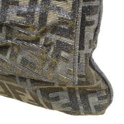 Pre Owned Fendi Metallic Gold/Silver Canvas Glitter Jacquard Mia Zucca Flap Bag