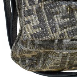 Pre Owned Fendi Metallic Gold/Silver Canvas Glitter Jacquard Mia Zucca Flap Bag