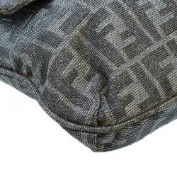 Pre Owned Fendi Metallic Gold/Silver Canvas Glitter Jacquard Mia Zucca Flap Bag