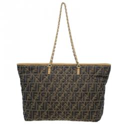 Pre Owned Fendi Brown Zucca Quilted Nylon Large Roll Tote