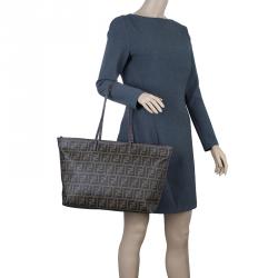 Pre Owned Fendi Brown Zucca Canvas Large Spalmati Roll Shopper Tote