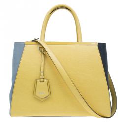 Pre Owned Fendi Yellow Two Tone Saffiano Leather 2Jours Tote