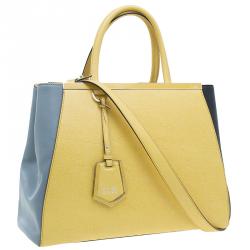 Pre Owned Fendi Yellow Two Tone Saffiano Leather 2Jours Tote