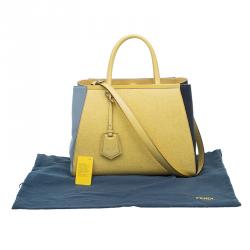 Pre Owned Fendi Yellow Two Tone Saffiano Leather 2Jours Tote
