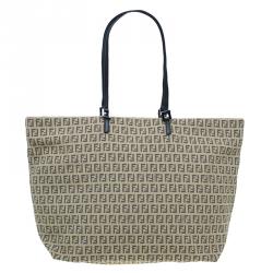 Pre Owned Fendi Beige and black Zucchino Roll Tote Shopper bag