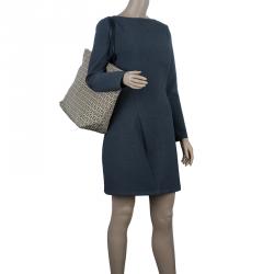 Pre Owned Fendi Beige and black Zucchino Roll Tote Shopper bag