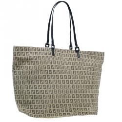 Pre Owned Fendi Beige and black Zucchino Roll Tote Shopper bag