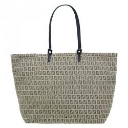 Pre Owned Fendi Beige and black Zucchino Roll Tote Shopper bag