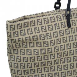 Pre Owned Fendi Beige and black Zucchino Roll Tote Shopper bag