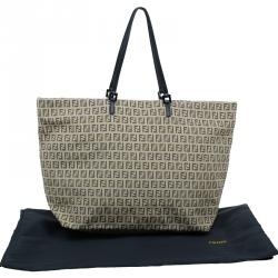 Pre Owned Fendi Beige and black Zucchino Roll Tote Shopper bag