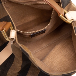 Pre Owned  Fendi Tobacco Canvas and Leather Medium Pequin Striped Hobo