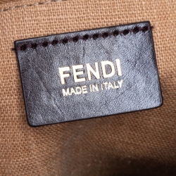 Pre Owned  Fendi Tobacco Canvas and Leather Medium Pequin Striped Hobo