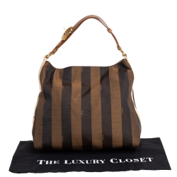 Pre Owned  Fendi Tobacco Canvas and Leather Medium Pequin Striped Hobo