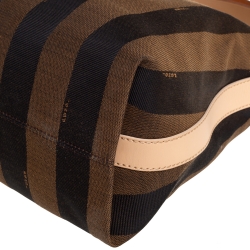 Pre Owned  Fendi Tobacco Canvas and Leather Medium Pequin Striped Hobo
