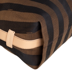 Pre Owned  Fendi Tobacco Canvas and Leather Medium Pequin Striped Hobo