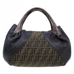 Fendi Brown Leather Canvas Limited Edition Tortoise Spy Bag 
