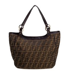 Pre Owned Fendi Tobacco Zucca Canvas and Leather Chef Shopper Tote