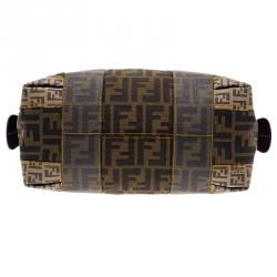 Pre Owned Fendi Brown Zucca Canvas Mixed Media Boston Bag