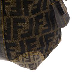 Pre Owned Fendi Brown Zucca Canvas Mixed Media Boston Bag