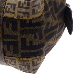 Pre Owned Fendi Brown Zucca Canvas Mixed Media Boston Bag