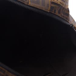 Pre Owned Fendi Brown Zucca Canvas Mixed Media Boston Bag
