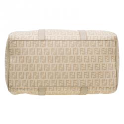 Pre Owned Fendi Beige Zucchino Coated Canvas Forever Bauletto Boston Bag